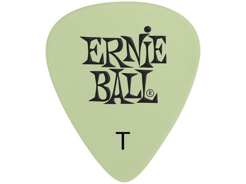 Ernie Ball Super Glow Thin Picks 0.46 mm – 12er Pack Leuchtende Zelluloid-Plektren für alle Spielstile
