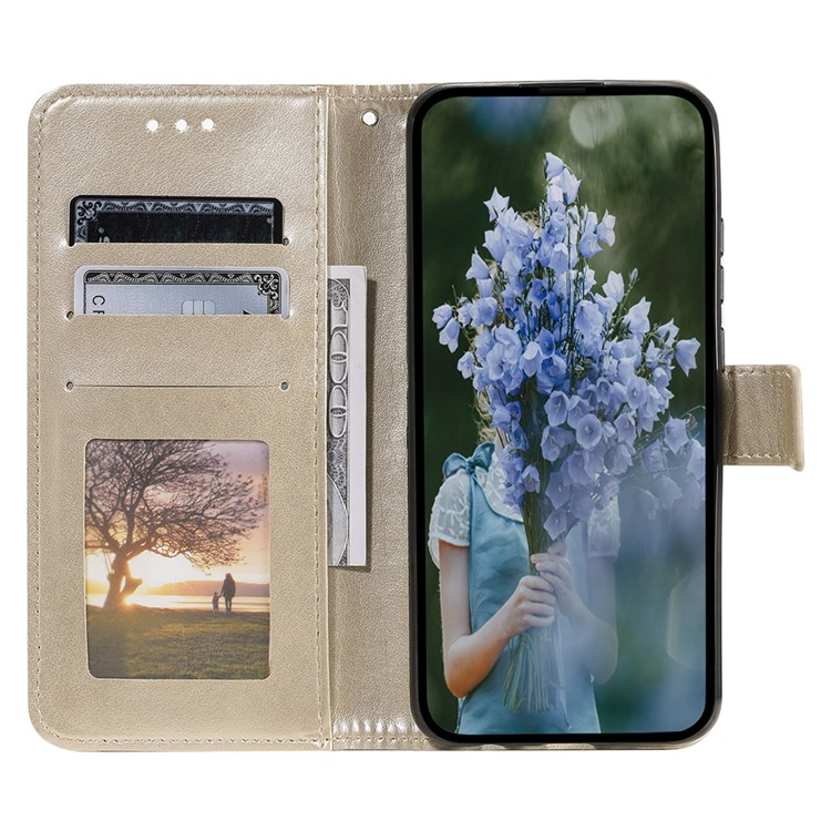 Samsung Galaxy A56 Leder Tasche Wallet - Mandala Flowers Imprint - Gold