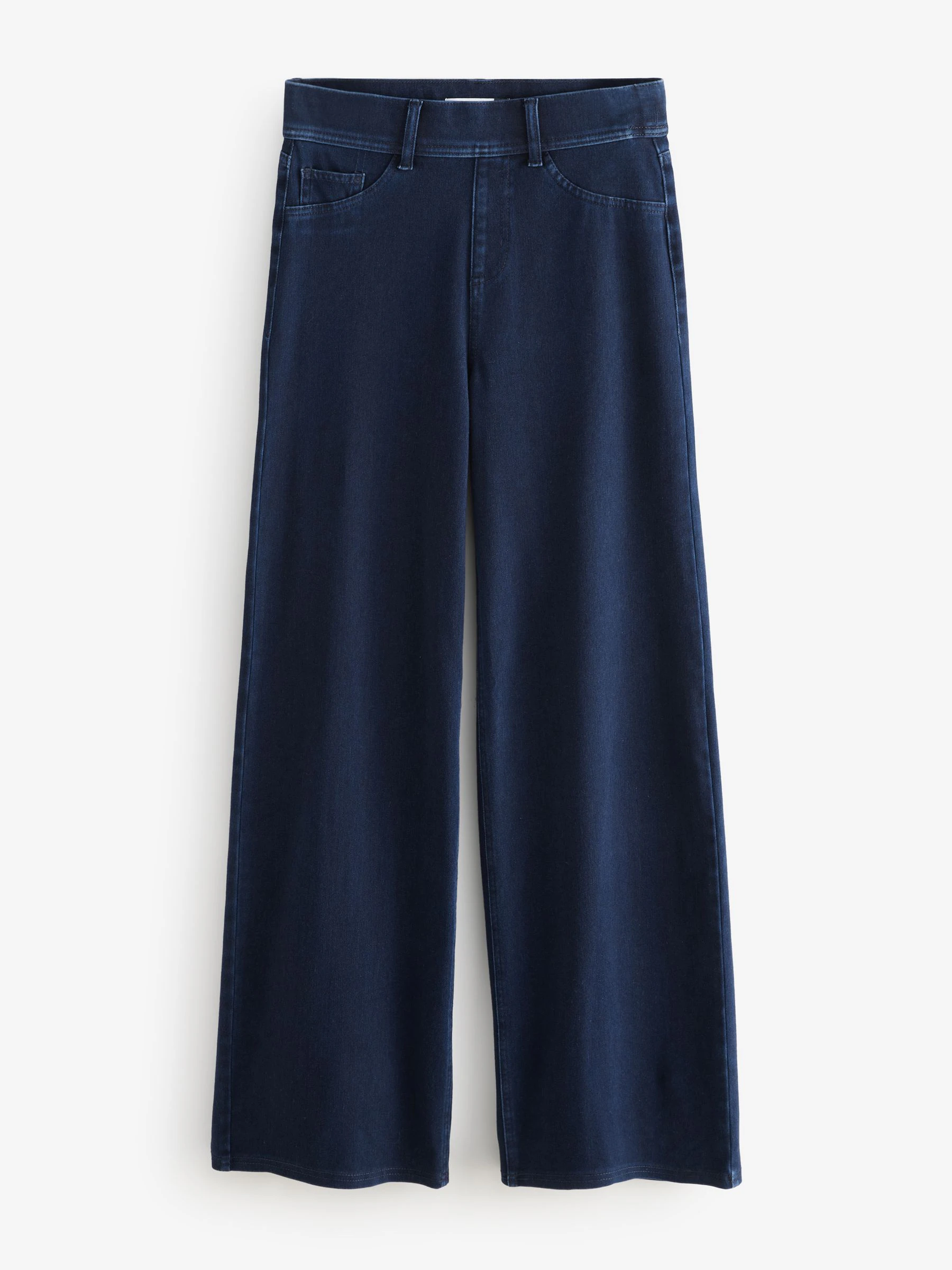 Blauw met wassing - Jersey denim broek met wijde pijpen