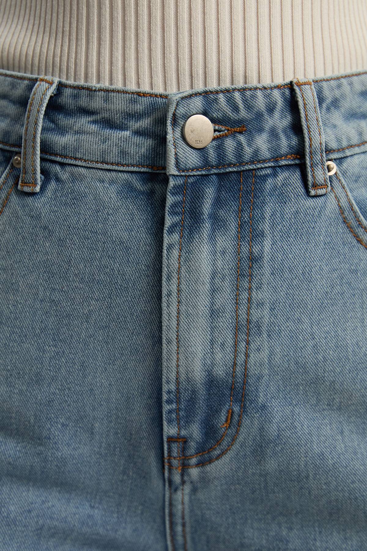 KarenMillen Jean Droit Taille Haute en Denim Rigide