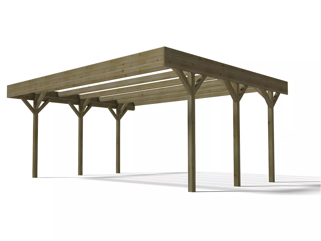 Carport pergola double autoporté en bois traité - 2 voitures - 30 m² - ARIANE