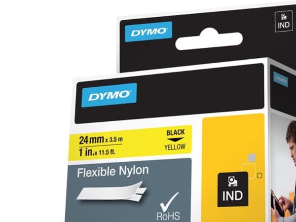 DYMO RhinoPRO Flexible Nylon - Nylon - svart på gult - Roll (2.4 cm x 3.5 m) 1 kassett(er) fleksibelt bånd - for Rhino 4200, 6000; RhinoPRO 6000, 650