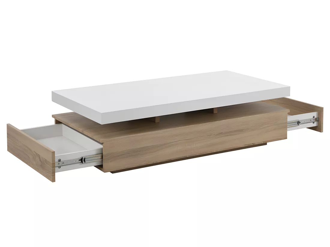 Table basse avec 2 tiroirs en MDF - Noir et naturel clair - FELIX