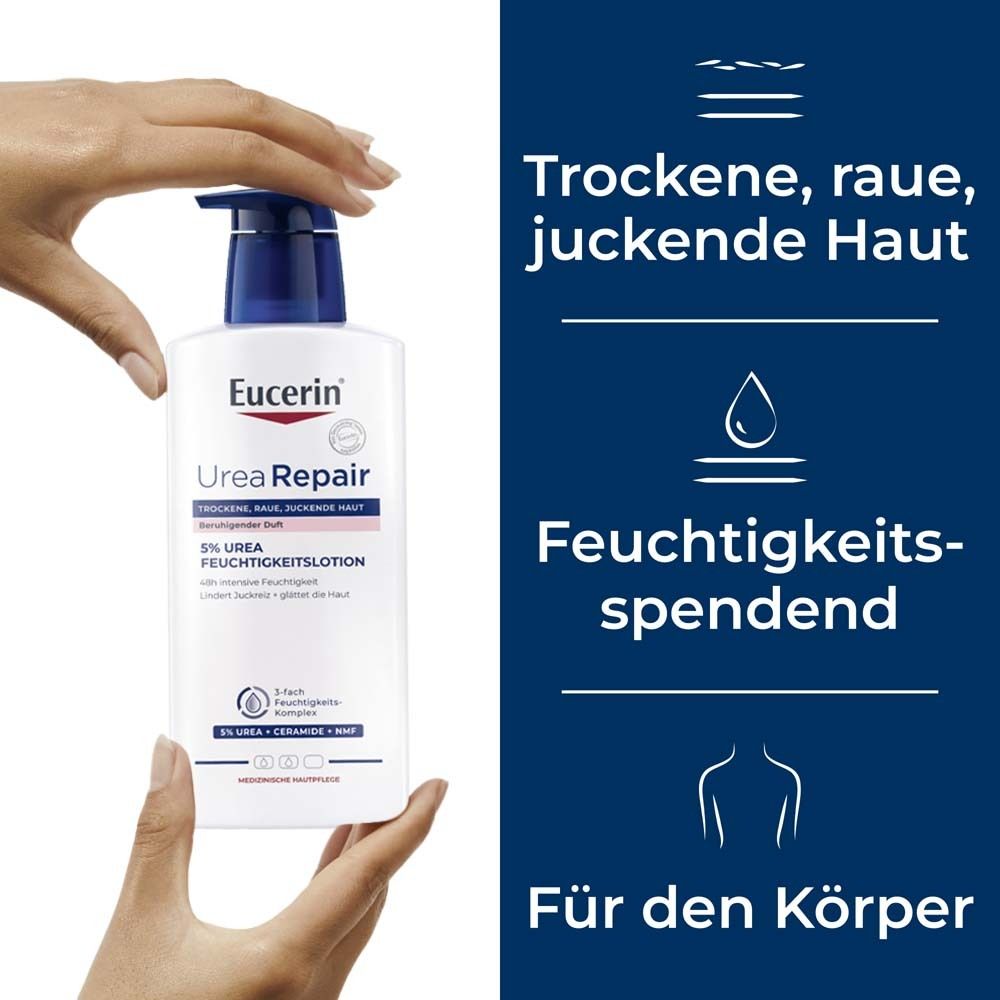 Eucerin® UreaRepair 5% Urea Feuchtigkeitslotion mit beruhigendem Duft  – für raue, gespannte und sehr trockene Haut - Jetzt 3€ sparen mit Code 