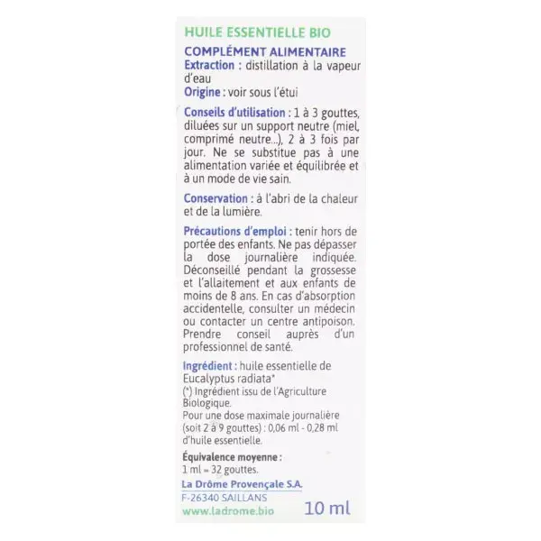 Ladrôme Huile Essentielle Eucalyptus Radiata Bio 10ml