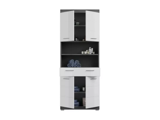 Colonne de salle de bain SCOTT – 4 portes et 1 tiroir – Gris foncé et blanc – 74x191x31 cm