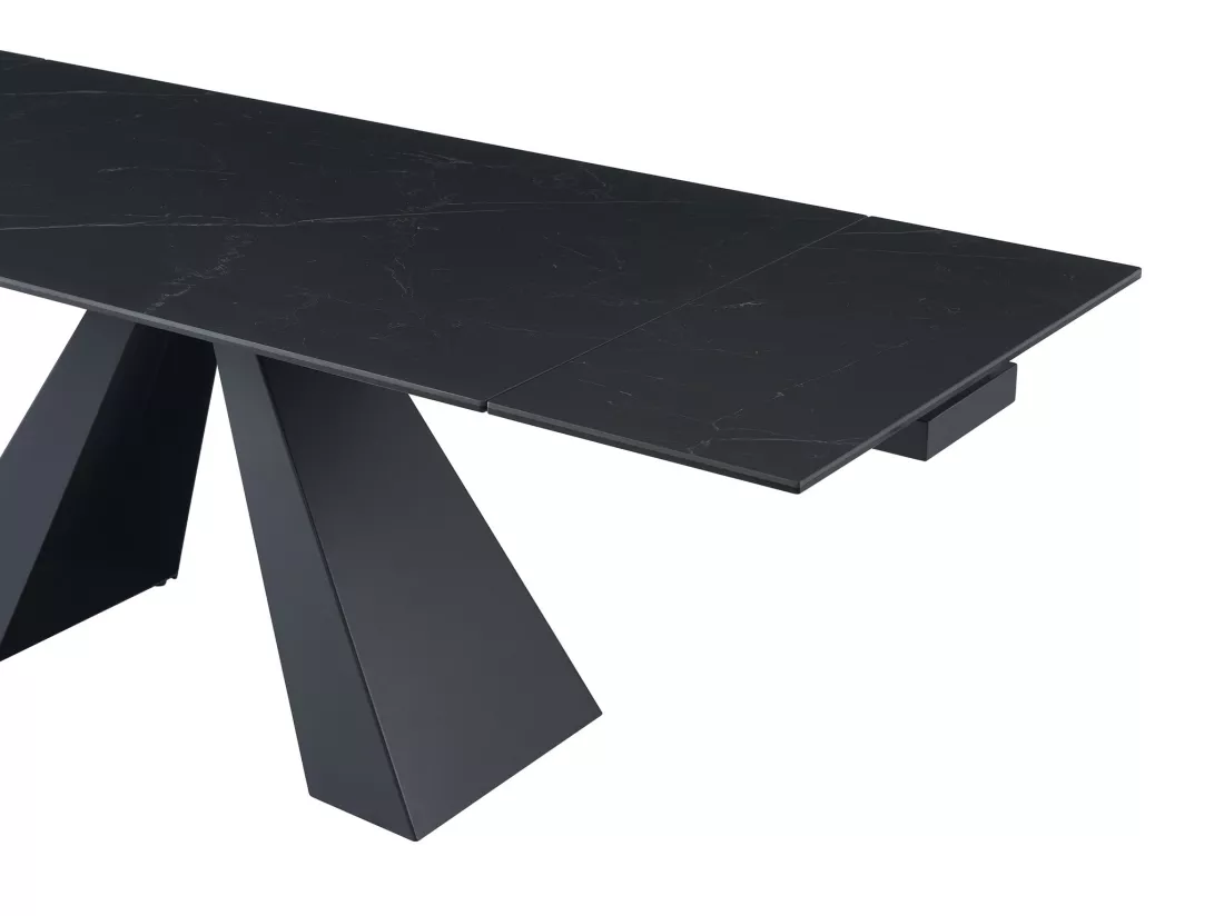 Table à manger extensible 6 à 10 personnes en verre trempé, céramique et métal - Effet marbre noir - LOZIPA de Maison Céphy