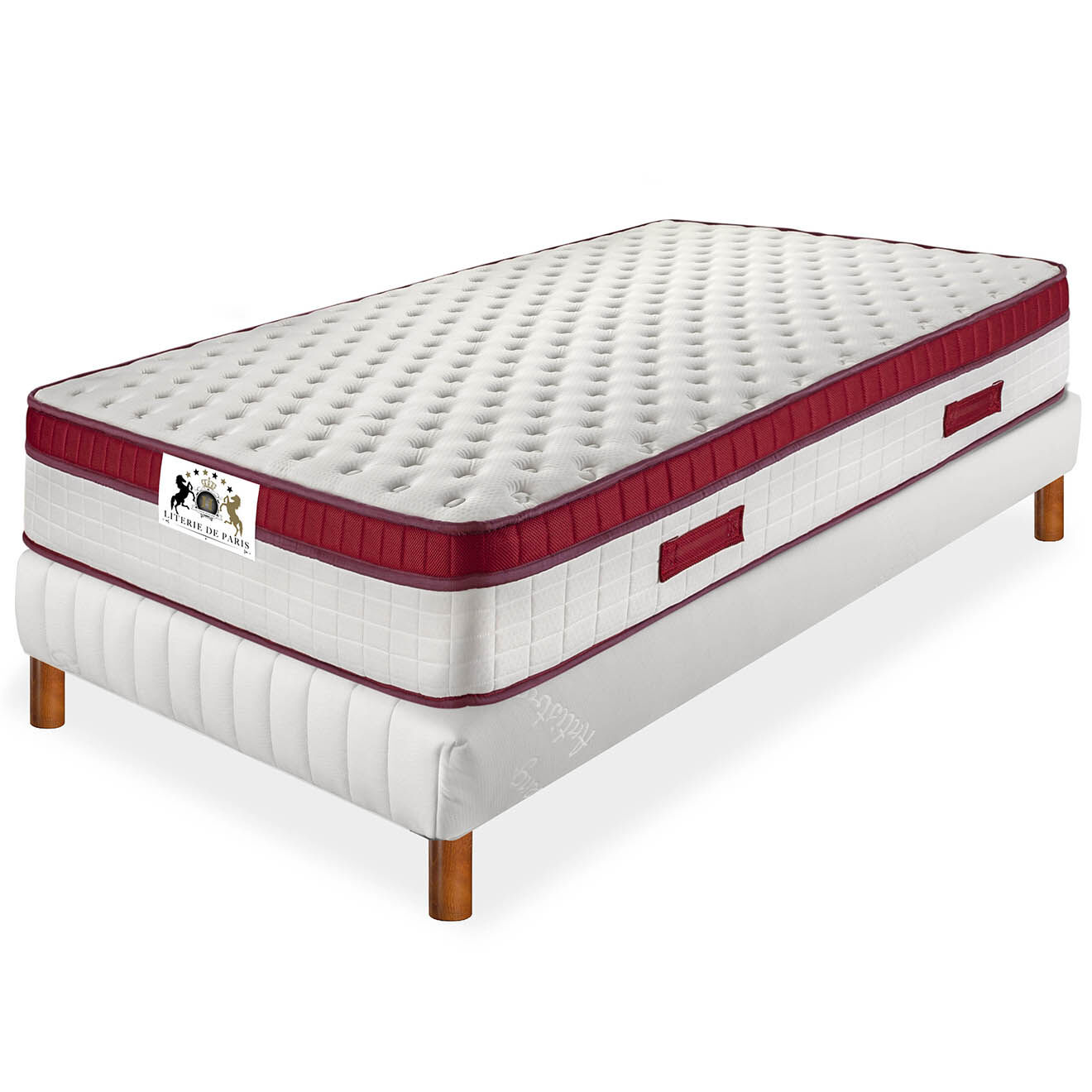 Literie de Paris Ensemble sommier + matelas New Fairmount 343 ressorts blanc/rouge - 80x200 cm