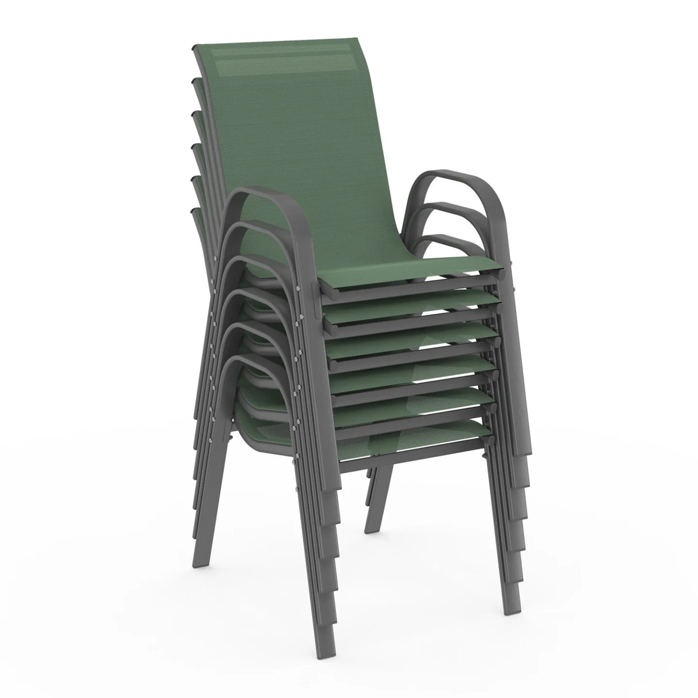 Lot de 6 chaises de jardin LYMA métal et textilène empilables vert olive