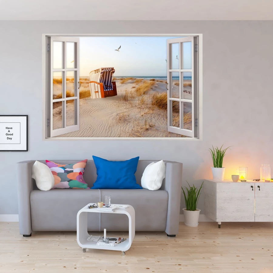 Nikima Wandtattoo 152 Fenster - Ostsee Strandkorb Maritim in 5 vers. Größen bunt