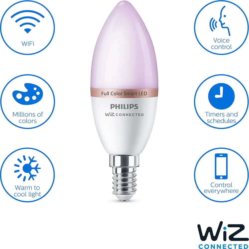 PHILIPS Smart LED-pære 4,9W E14 C37 - Full color