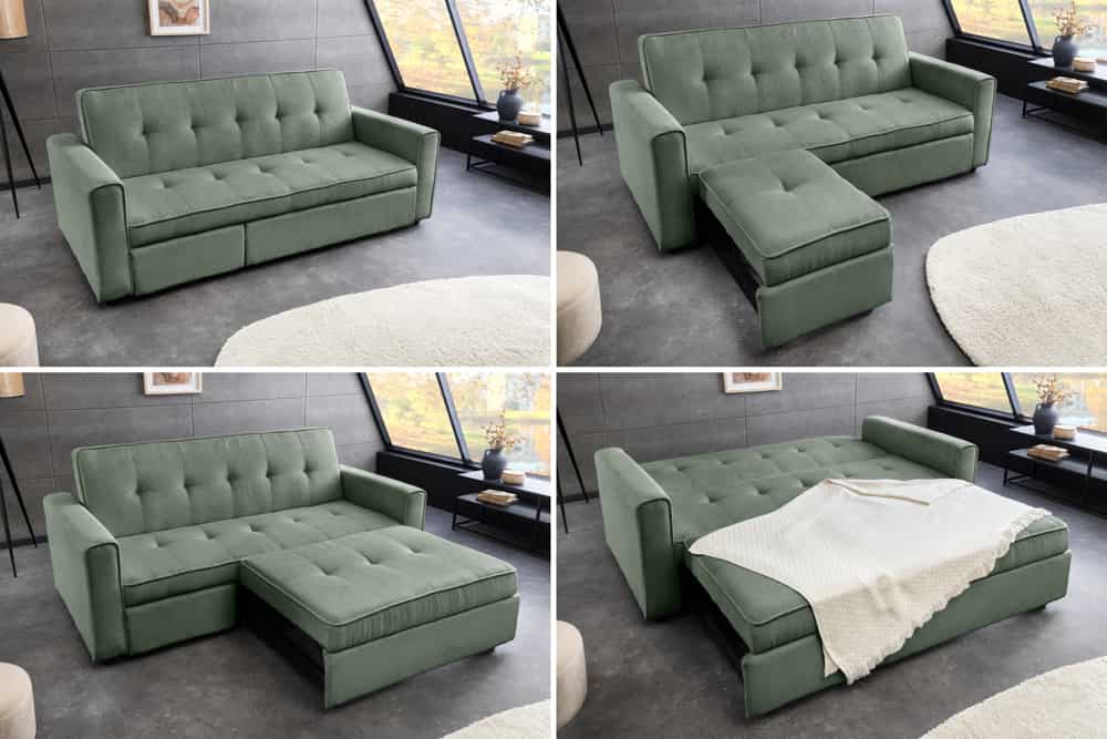 Ausziehbares Schlafsofa SMART 180cm grün Cord 2-Sitzer Couch mit Nosagfederung