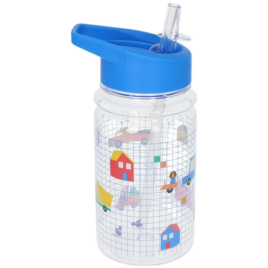 le petit souk drinkfles met rietje - voertuigen en honden - 300 ml