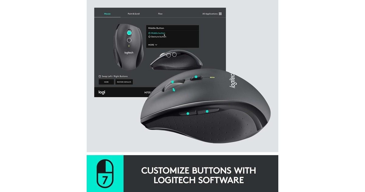 LogitechM705 Wireless Marathon Mouse  (Antraciet, 1000 Dpi)