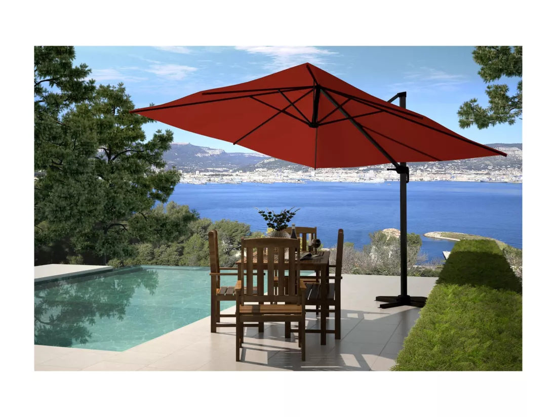 Parasol déporté carré de 3x3m rotatif à 360° terracotta PALATINO