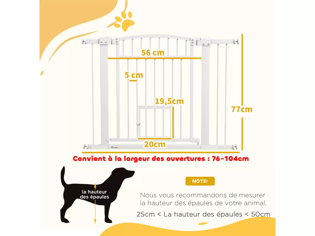 Barrière de sécurité pour chien - barrière à pression ajustable - 2 portes verrouillables - acier blanc