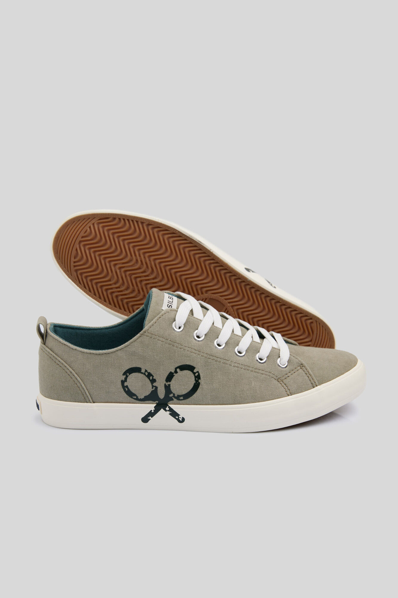 Tênis de lona verde estampada - Cáqui