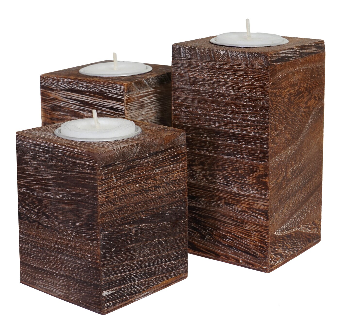 3er Set S+M+L Teelichthalter MCW-C58, Teelichtständer, Shabby-Look Vintage ~ braun
