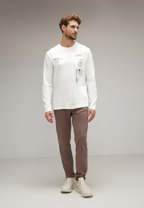 Langarmshirt mit Brustprint - broken white