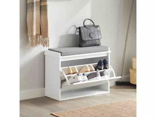 Banc à Chaussures Meuble à Chaussures avec Assise Coussin Rembourré et Abattant, FSR98-W