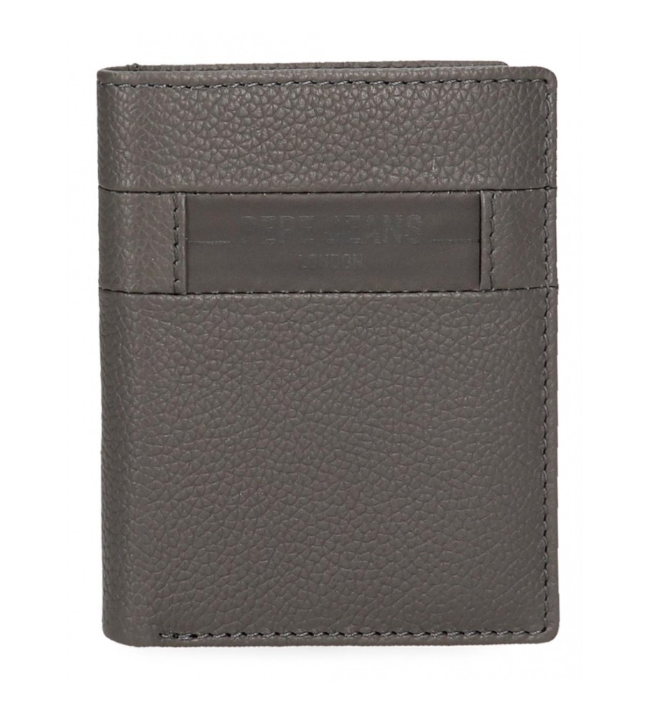 Carteira vertical de couro Pepe Jeans Checkbox cinza
