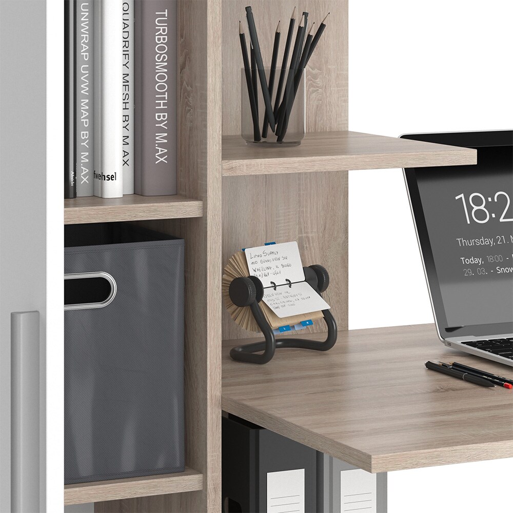 Vicco Arbeitstisch Schreibtisch Bürotisch Tomy Sonoma Weiß 150x120 modern Computertisch PC-Tisch Arbeitszimmer Homeoffice Büromöbel Computermöbel Schrankschublade Schranktür Regalanbau