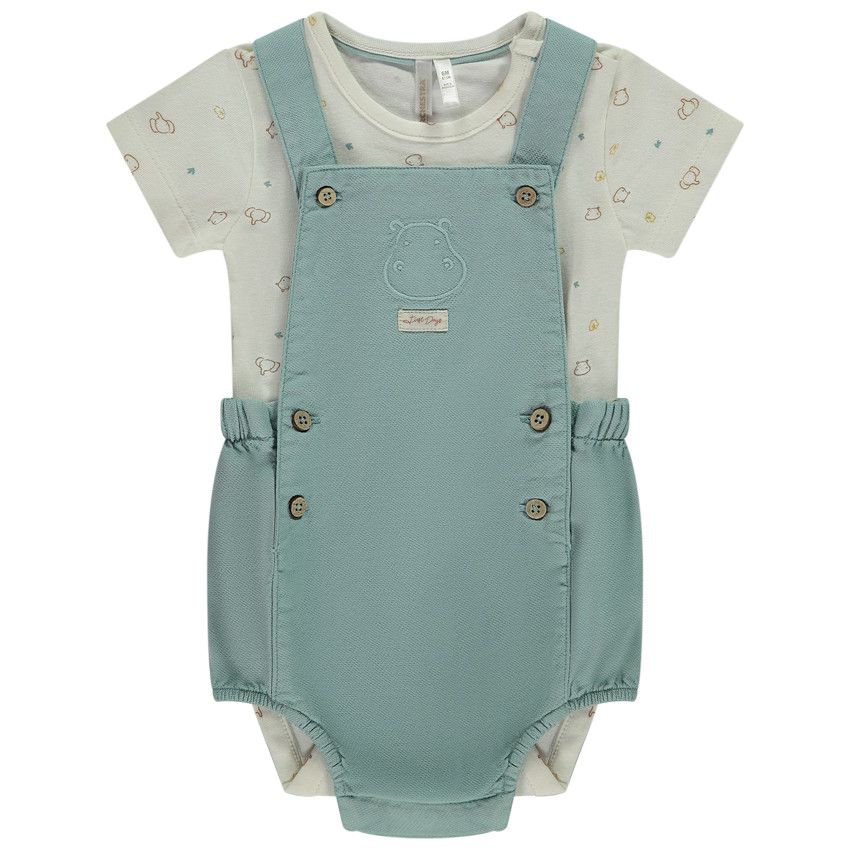 Ensemble 2 pièces avec barboteuse brodée pour bébé garçon - Bleu moyen