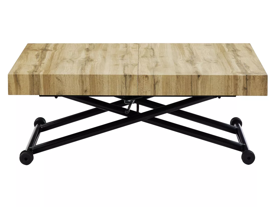 Table extensible et relevable 2 en 1 - MDF et acier - Naturel et noir - MORIALA