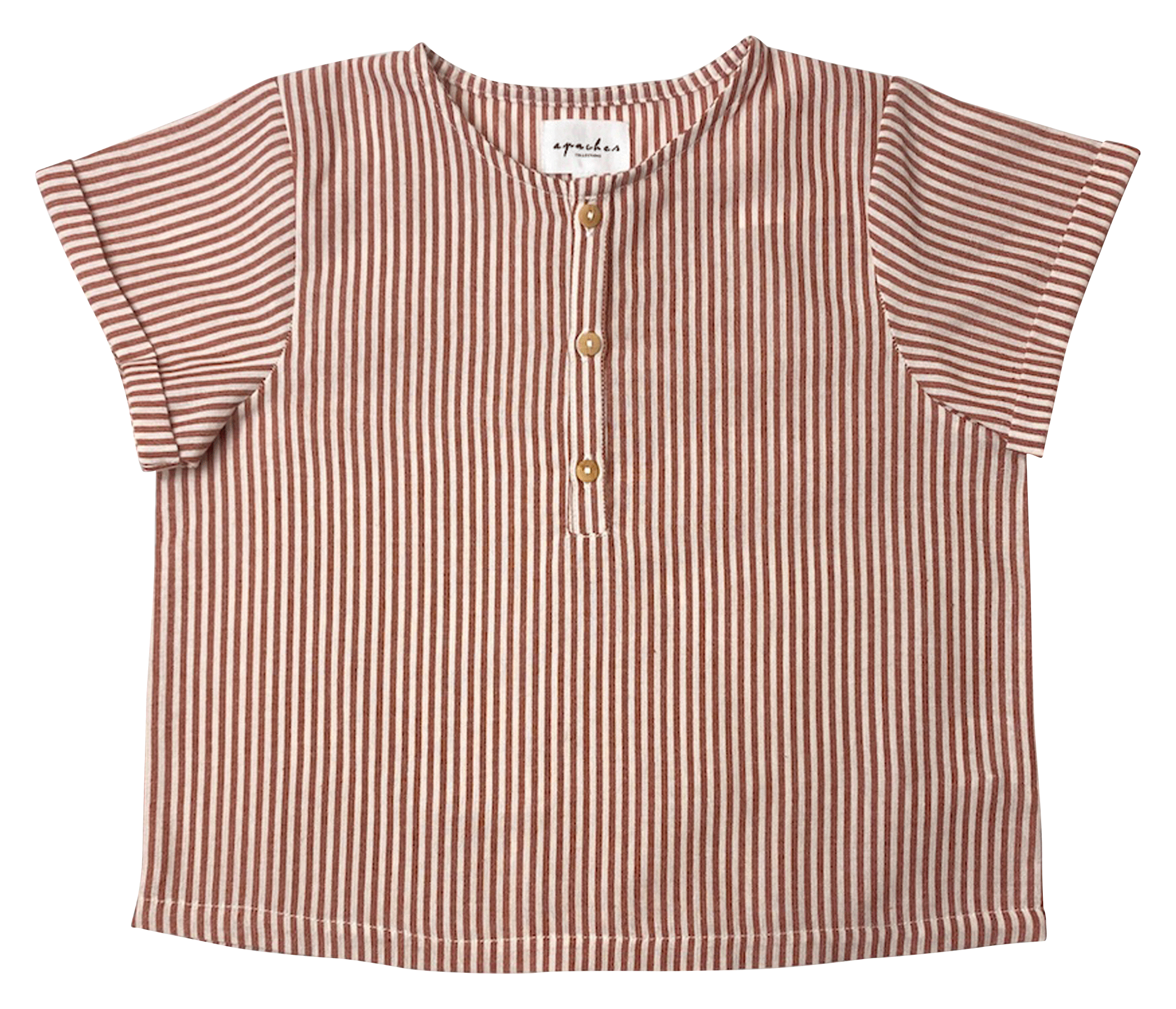 MANI - Tee-shirt col rond à rayures en coton| Marron