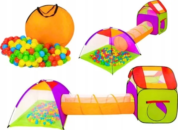 LeanToys Playground 3-i-1 hus telt tunnel bolde farverige