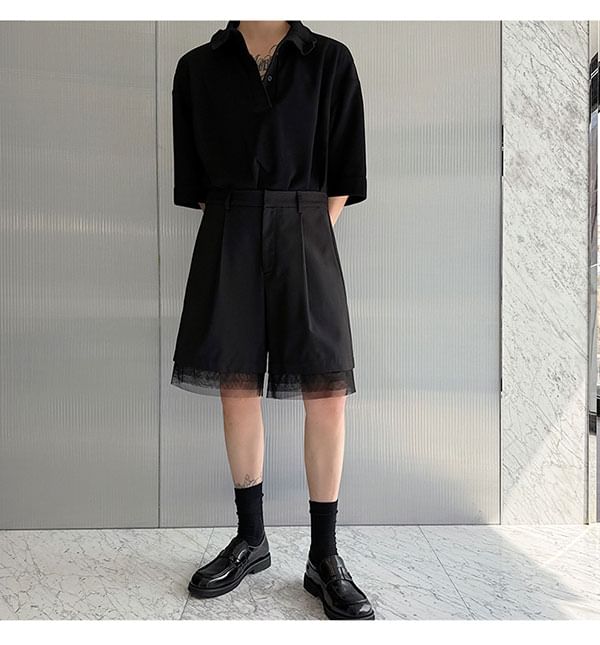 Freehop - Gelaagde shorts met hoge taille en mesh-afwerking