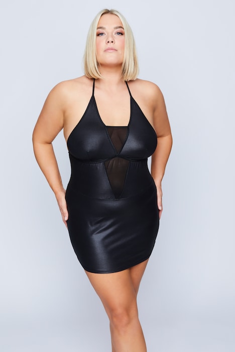 Negligé + String, 2-tlg Set., Mesh-Einsatz, Wetlook
