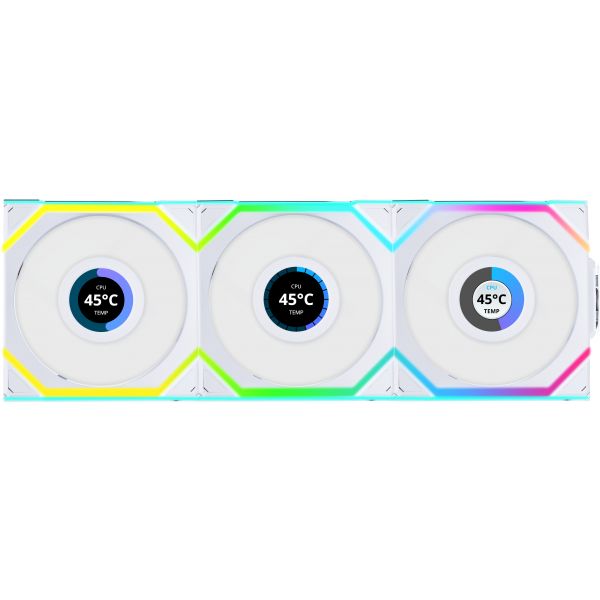 Lian Li UNI FAN SL120 LCD Wireless RGB Reverse Blade PWM Branco 120mm (Pack 3)