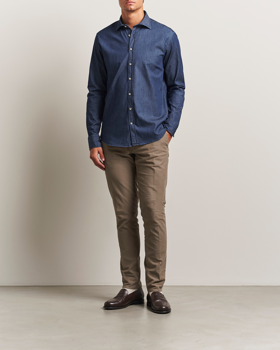 Stenströms Regular Fit Garment Washed Shirt Dark Denim