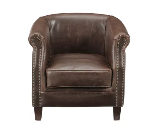 Fauteuil club 100% cuir vieilli ENGUERRAND