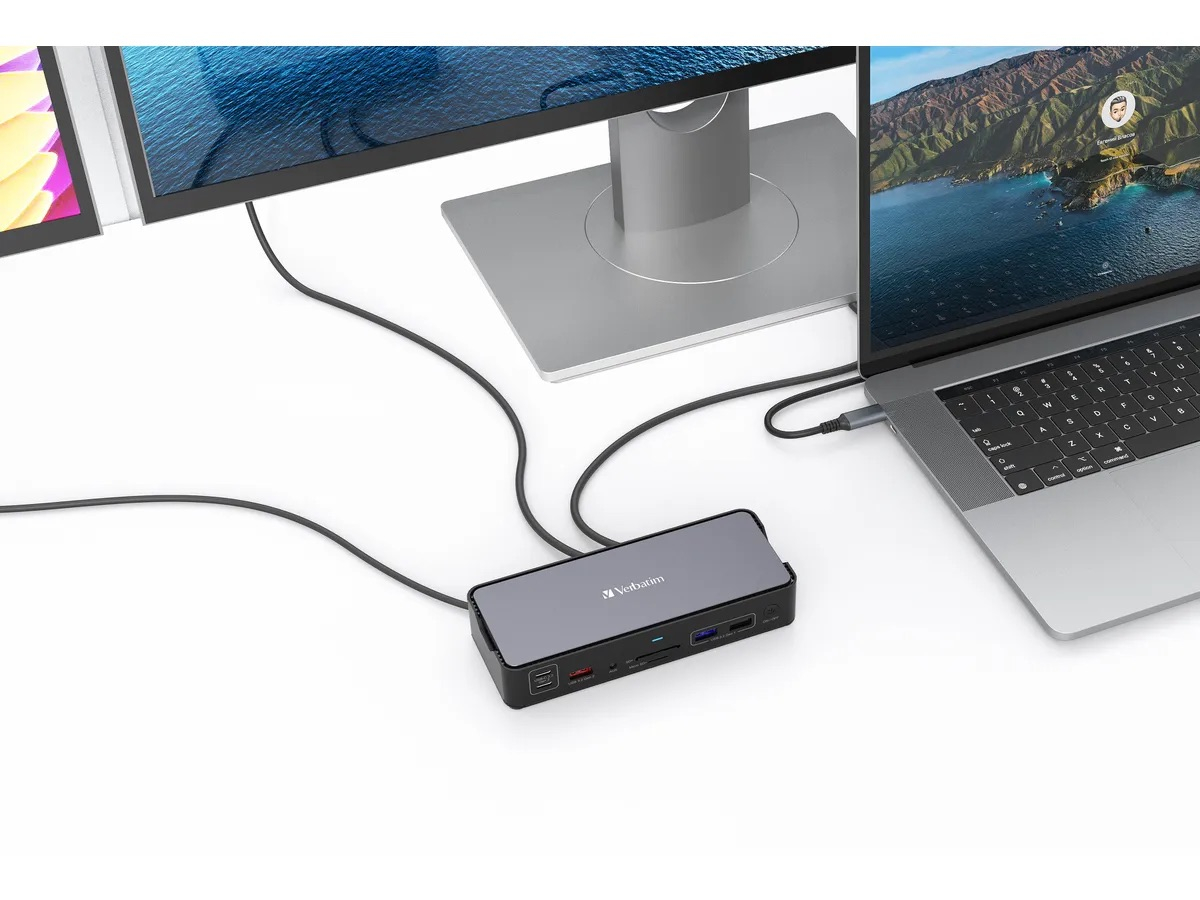 USB C Multiport Dockingstation mit 2x USB C / 4x USB A / 2x HDMI 4K / SD   microSD Kartenleser / RJ45 LAN / Klinke 3.5mm (32171) - Grau
