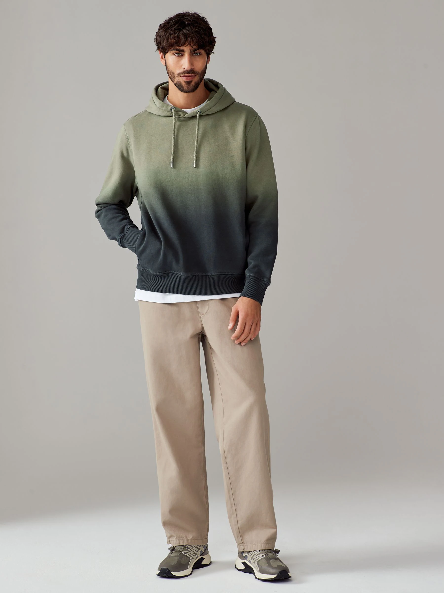 Groen - Dip Dye Katoenrijke Jersey Hoodie