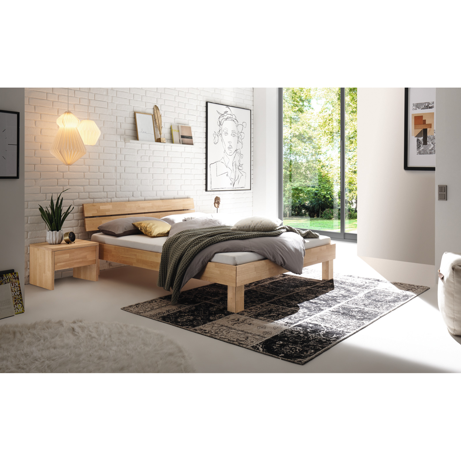 Bett Prato Eiche bianco massiv geölt 140 x 200 cm