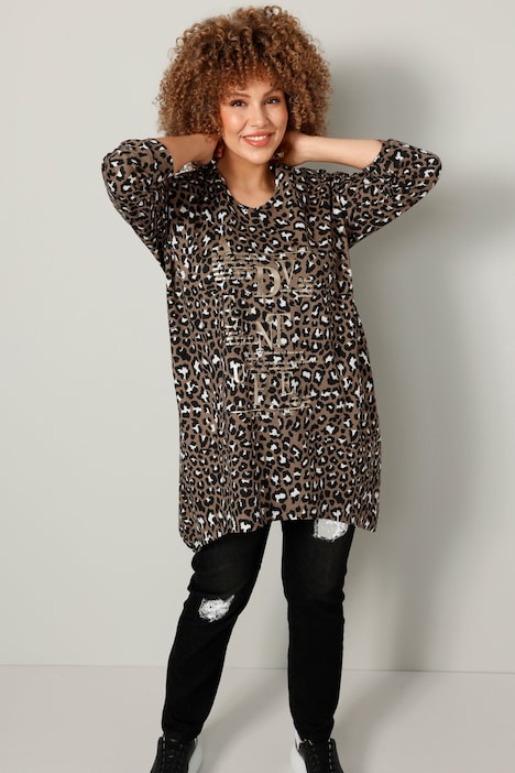 Longshirt, Animalprint, Schriftdruck, Zipfelsaum