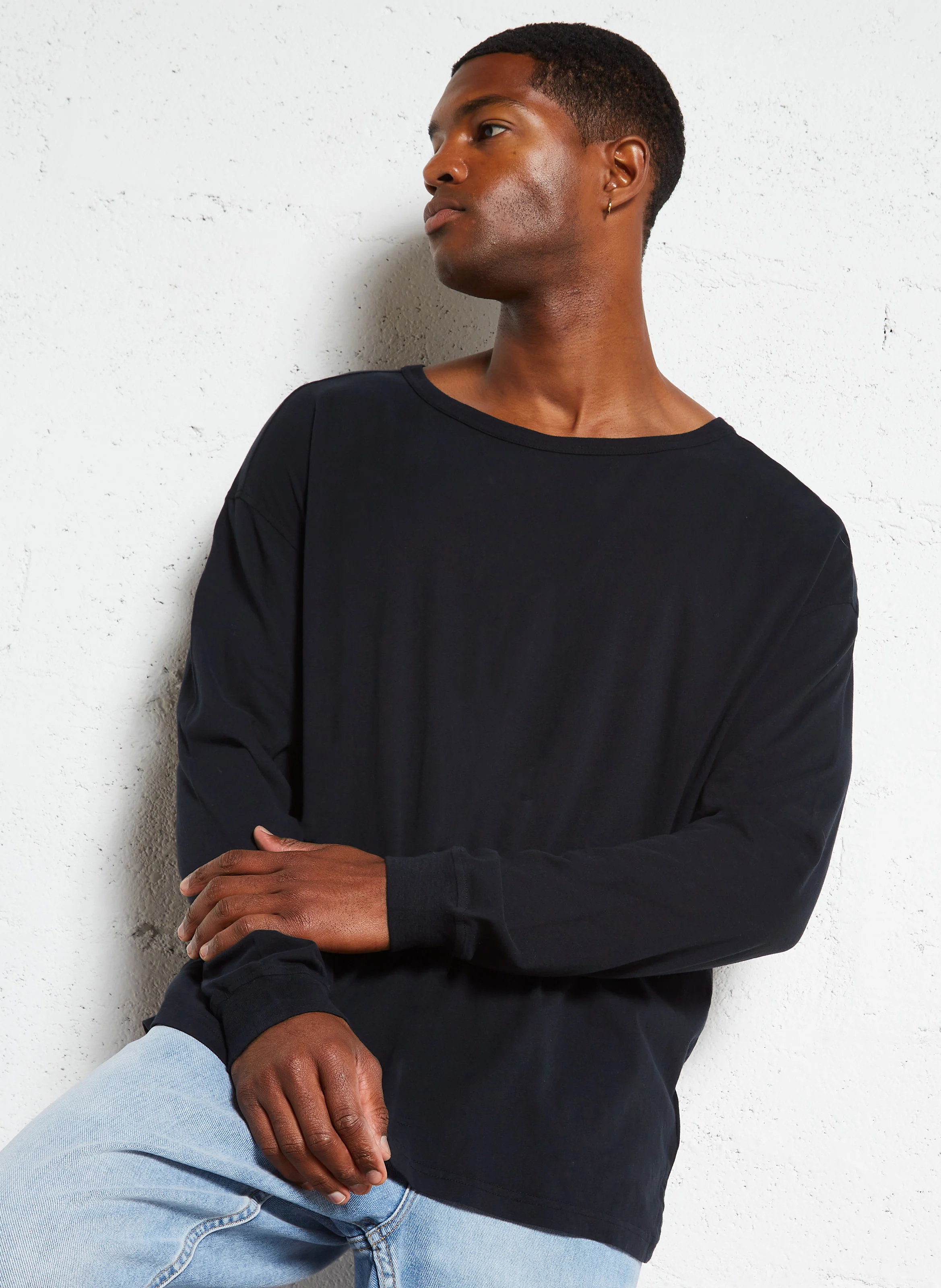GAMIPY - Tee-shirt droit à bords-côtes en coton | Noir
