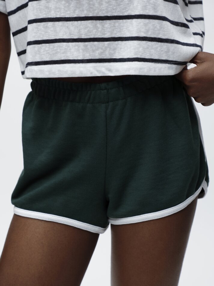 Calções básicos de tecido atoalhado com debrum - Verde Escuro