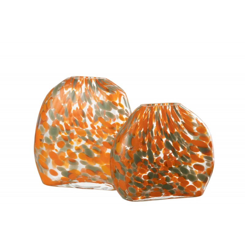 Vase plat avec motif taches en verre orange 22x8x19 cm