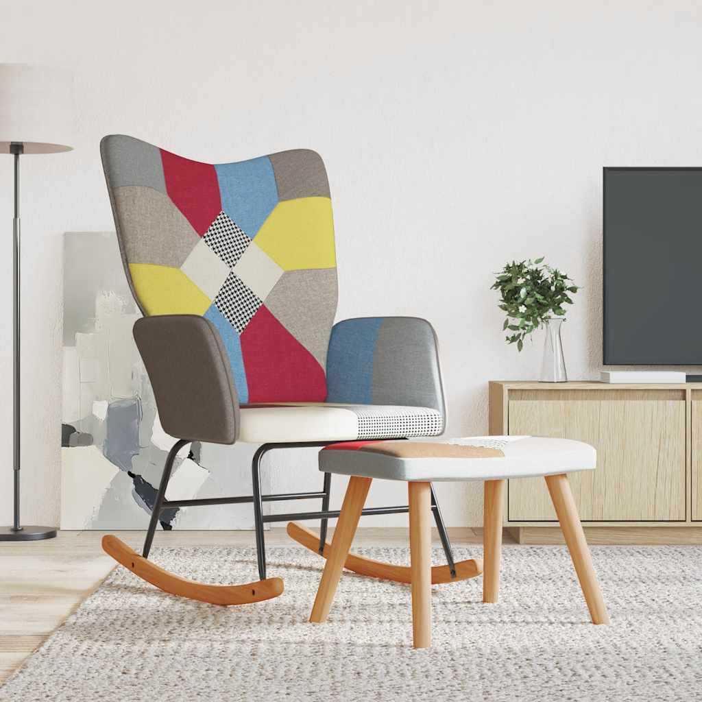vidaXL Patchwork schommelstoel met voetenbankje, bekleed met stof