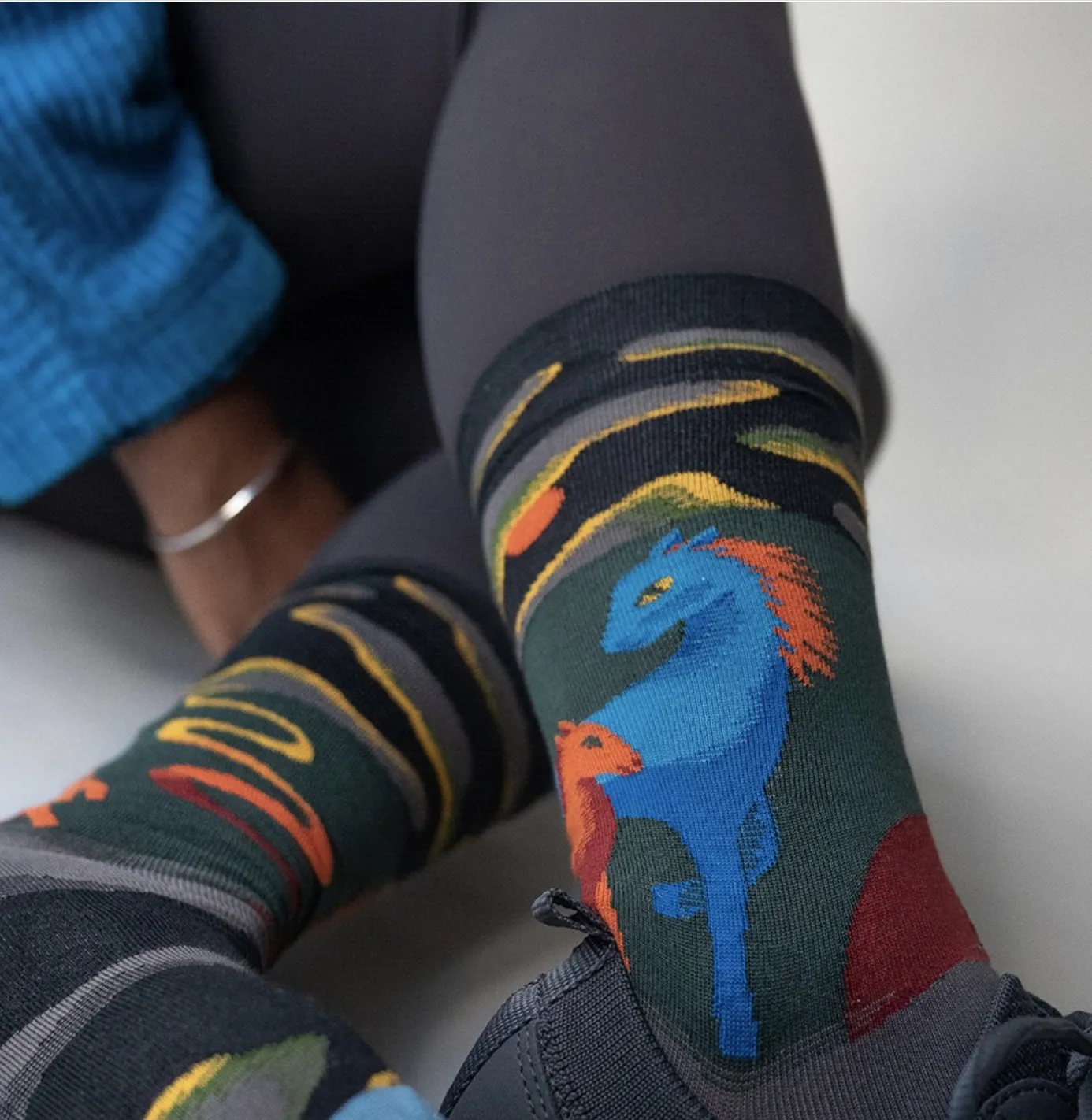 Chaussettes motif chevaux avec pointe contrastée Bonne Maison