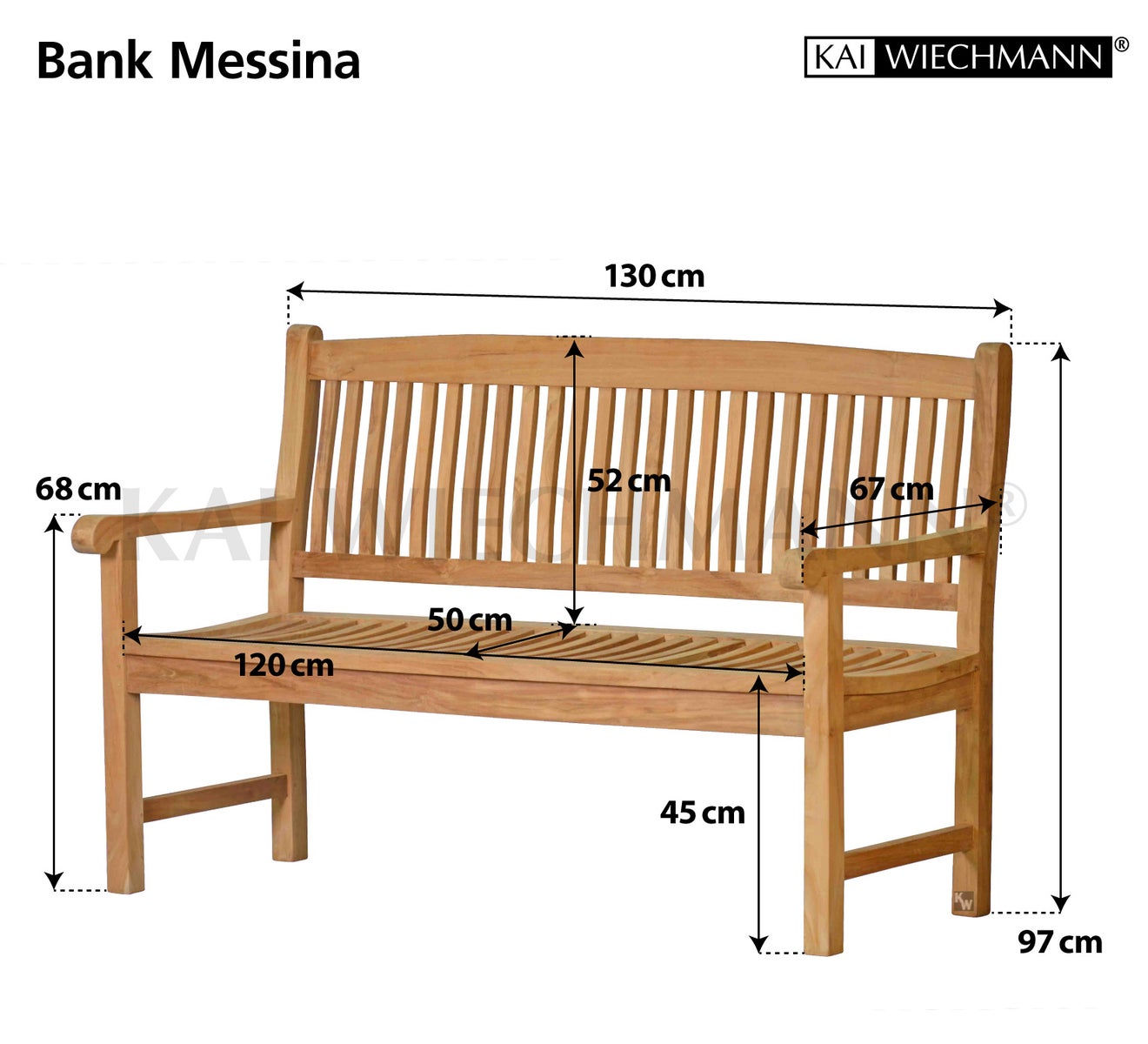 Teakhouten tuinbank, 2-zits, 130 cm, voor terras, tuin, balkon