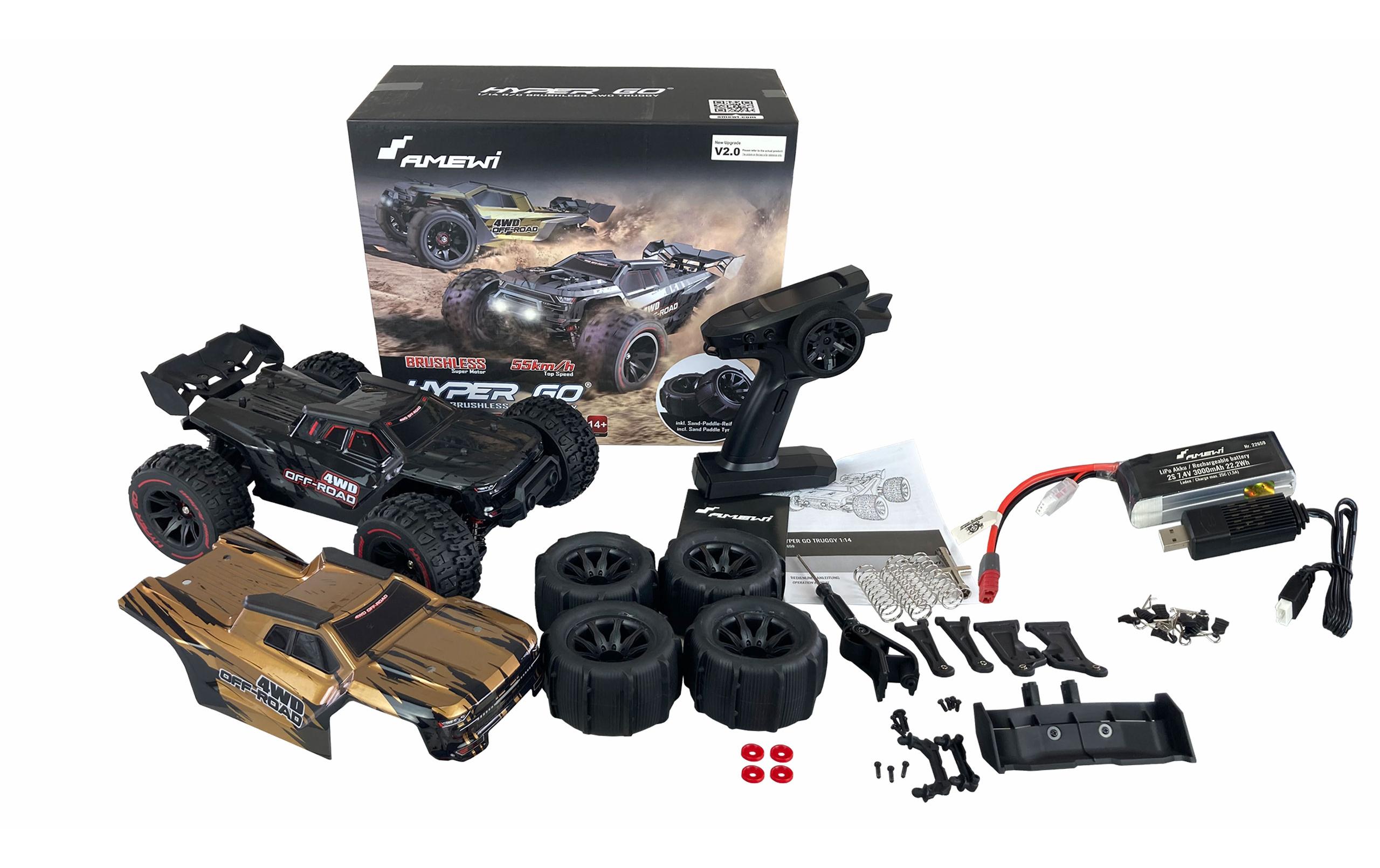 Truggy Hyper Go 4WD Brushless Schwarz, RTR, 1:14<br>Brushless Truggy mit zwei Karosserien und umfangreichem Zubehör-Set