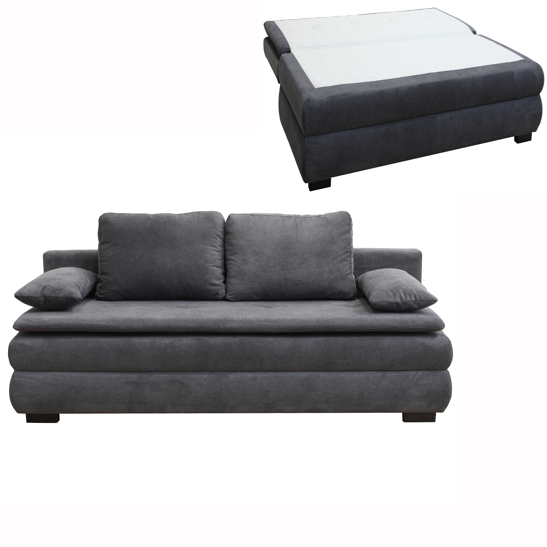 Schlafsofa - anthrazit - mit Staukasten - 202 cm
