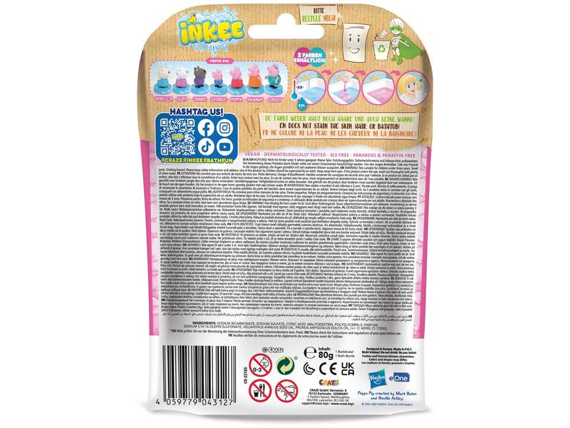 Craze Badekugel Inkee – Peppa Pig 1 Stück Überraschungs-Badebombe mit einem Peppa Wutz Stempel