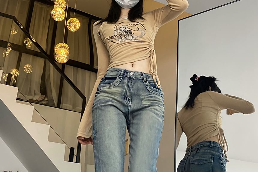 2DAWGS - Mid Waist Fringed Washed Bootcut Jeans