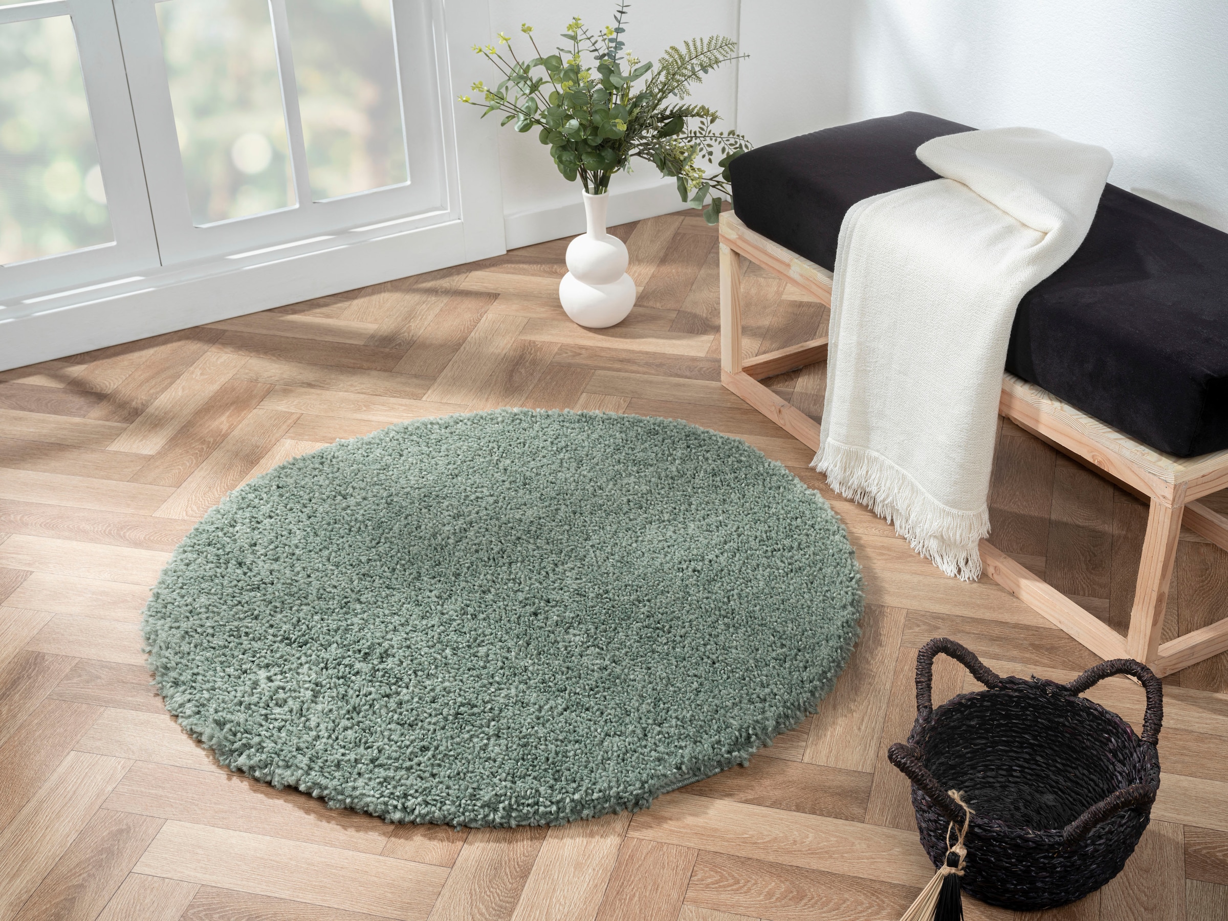 Myflair Möbel & Accessoires Hochflor-Teppich »My Shaggy« rund 37 mm Höhe Shaggy, Uni Farben, leicht glänzend, Microfaser, extra flauschig